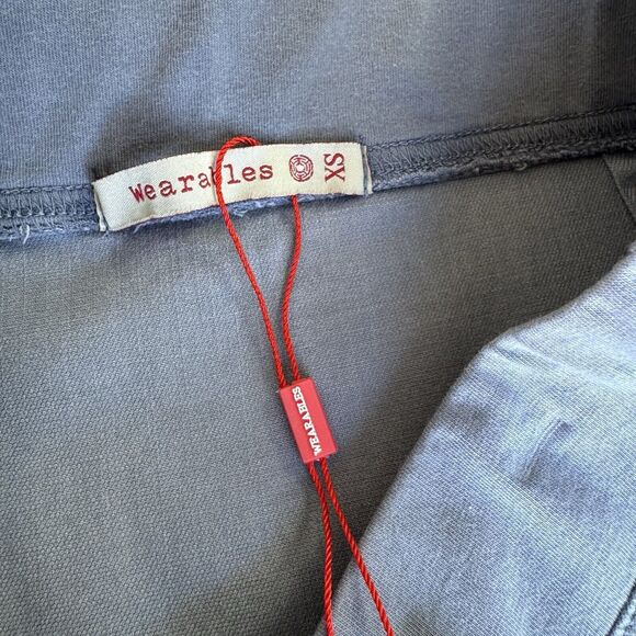 XCVI Wearables Harlowe High Cut Side Frayed Hem Midi Skirt Blue Gray Pull On XS - Picture 10 of 12